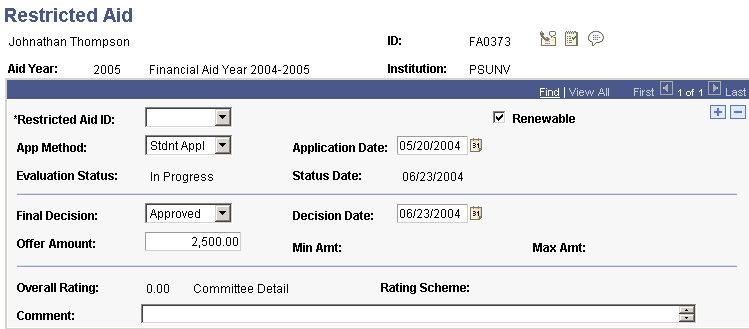 Restricted Aid page