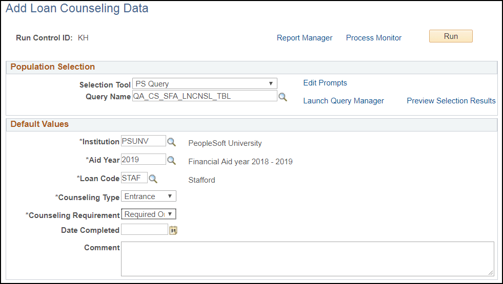 Add Loan Counseling Data page