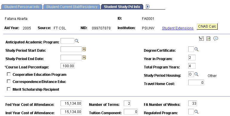 Student Study Pd (period) Info (information) page