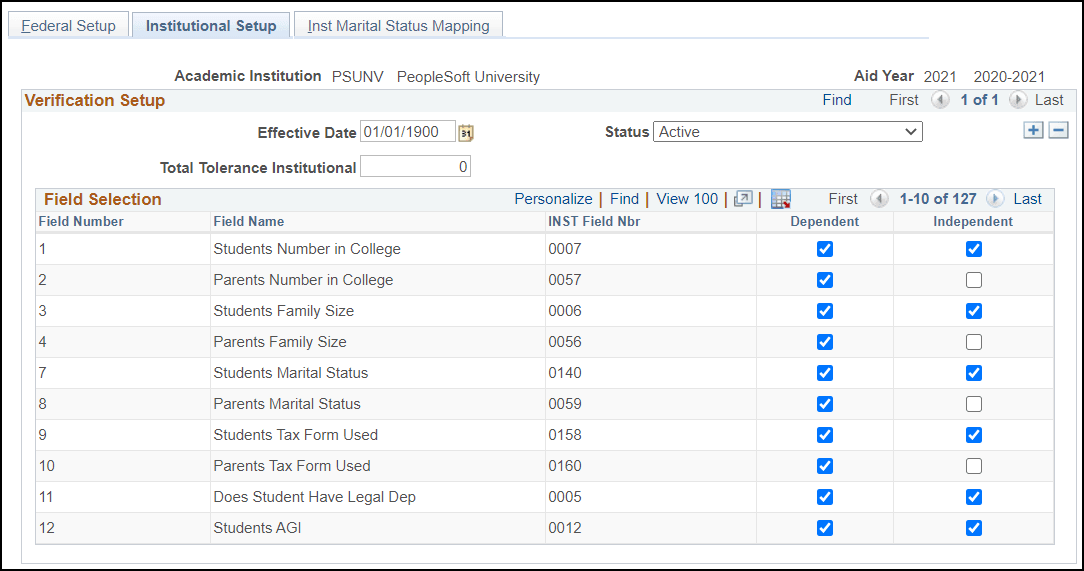 Institutional Setup page