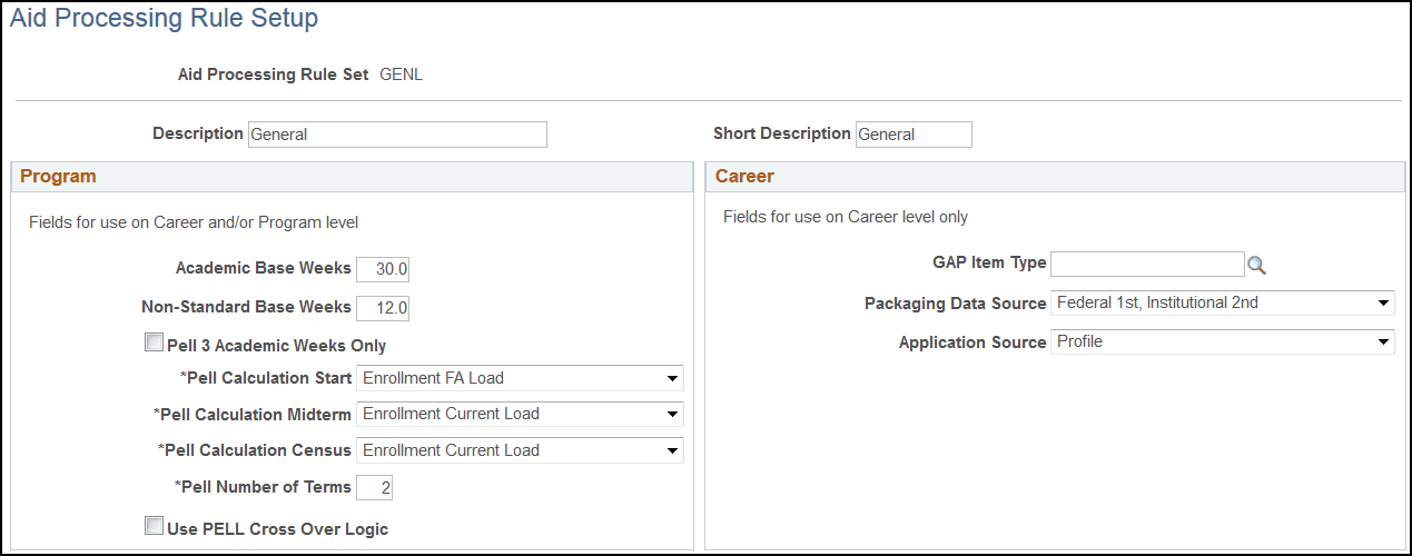 Aid Processing Rule Setup page