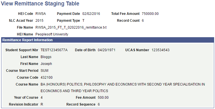 View Remittance Staging Table page
