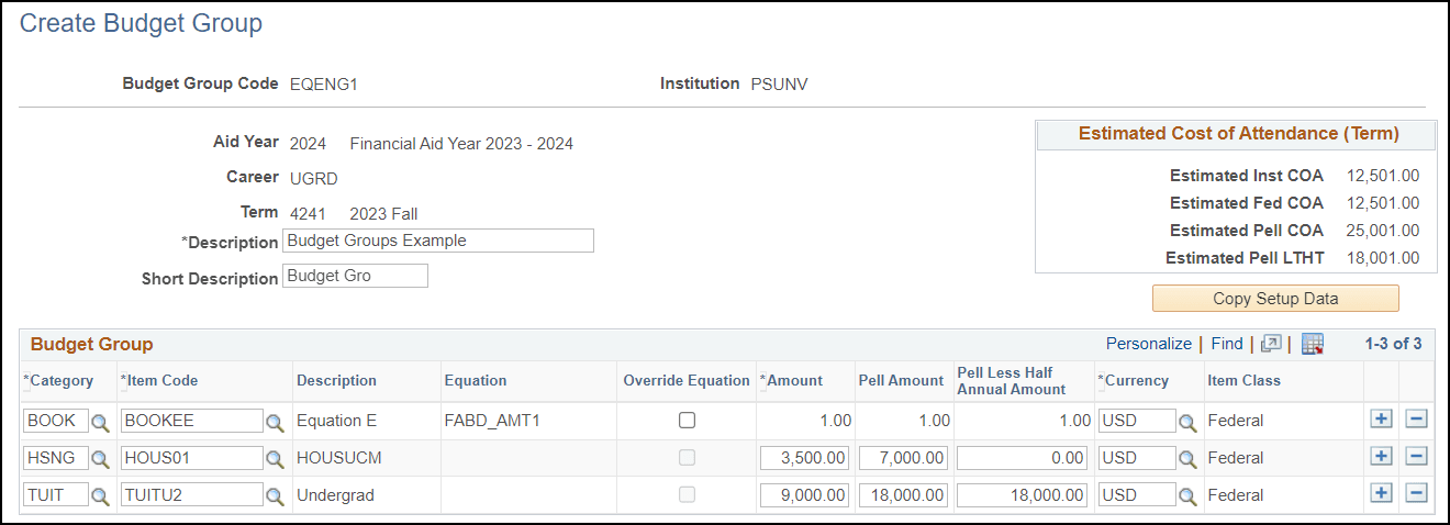 Create Budget Group page