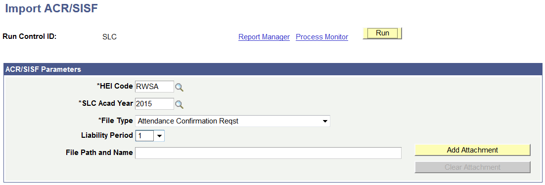 Import ACR (Attendance Confirmation Report)/SISF (Student Information Service File) page