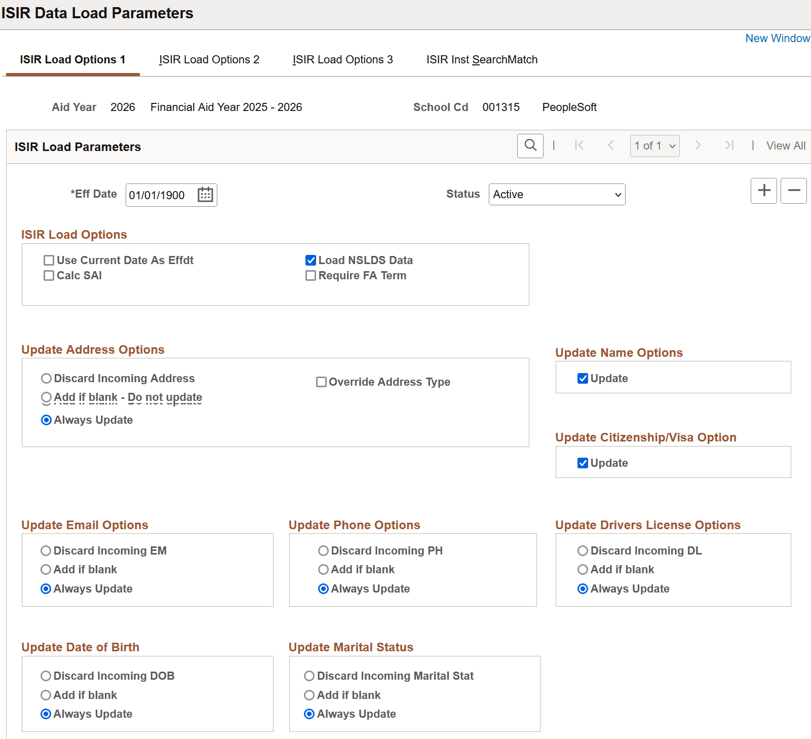ISIR (Institutional Student Information Record) Load Options 1 page
