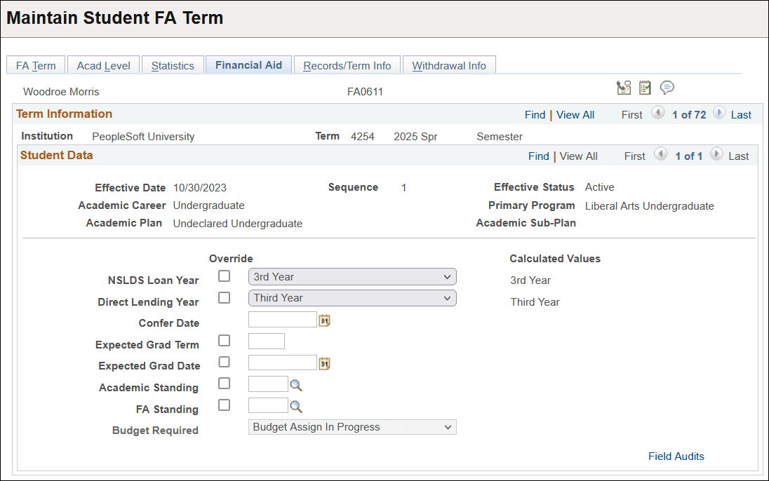 Financial Aid Info (information) page