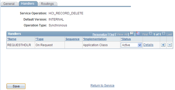 Example of Service Operations - Handlers page (HCM)