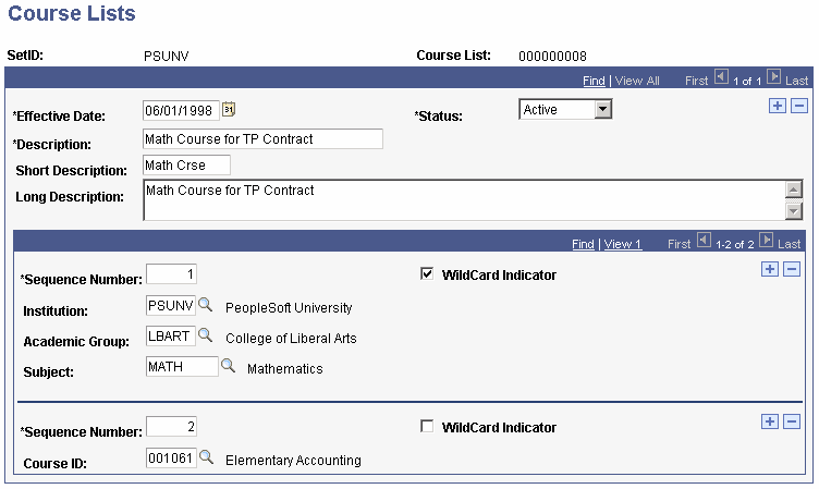 Course Lists page