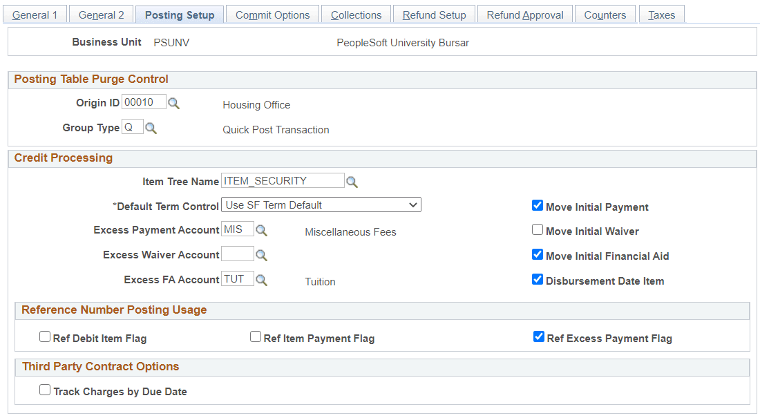 Posting Setup page