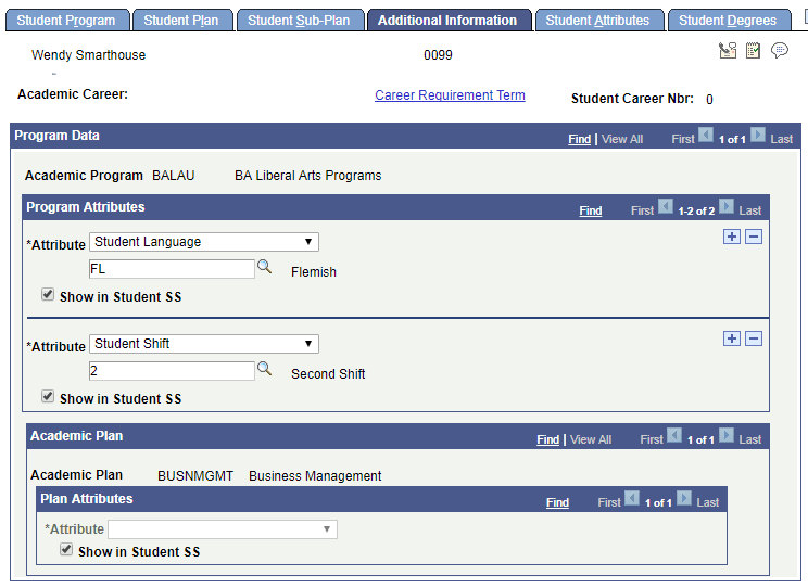 'Example of linking common attributes to a student's program plan