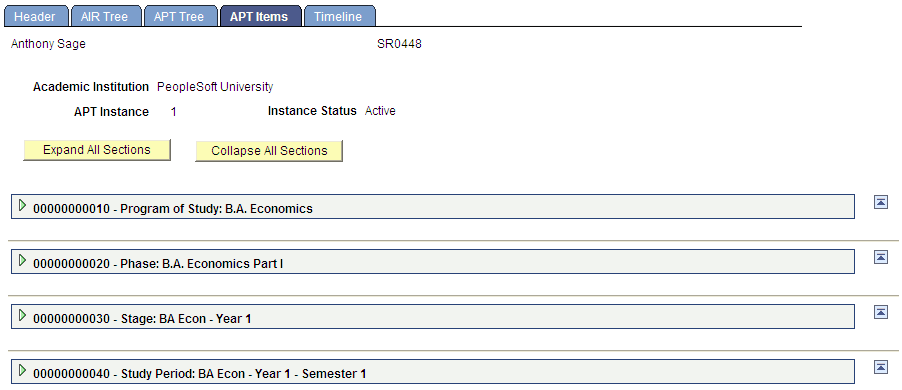 APT (Academic Progress Tracker) Items page (1 of 3)