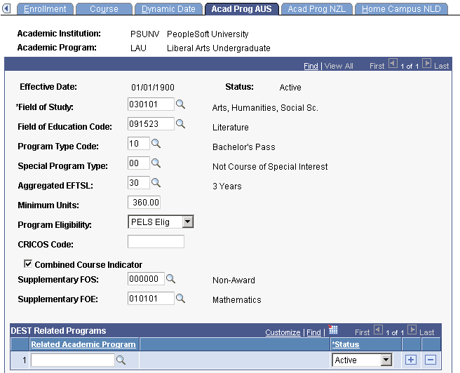 Acad Prog (program) AUS page (1 of 2)
