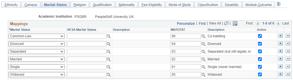 Marital Status page