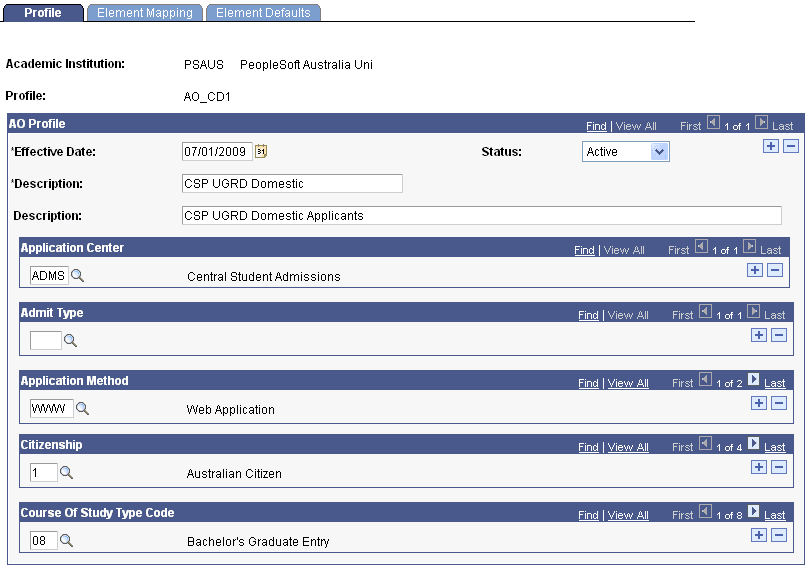 Profile page