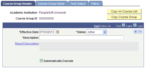 Course Group Header example page