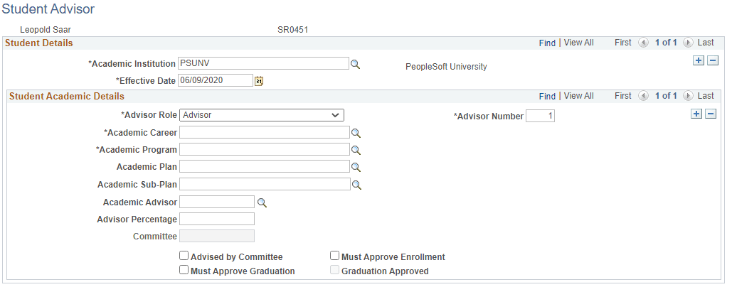 Student Advisor page