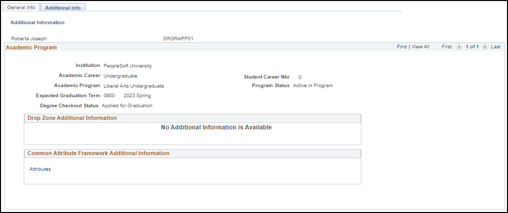Application for Graduation Additional Info page