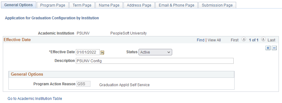 General Options page