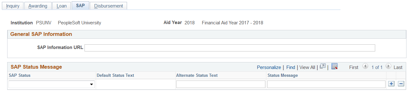 SAP (Satisfactory Academic Progress) page