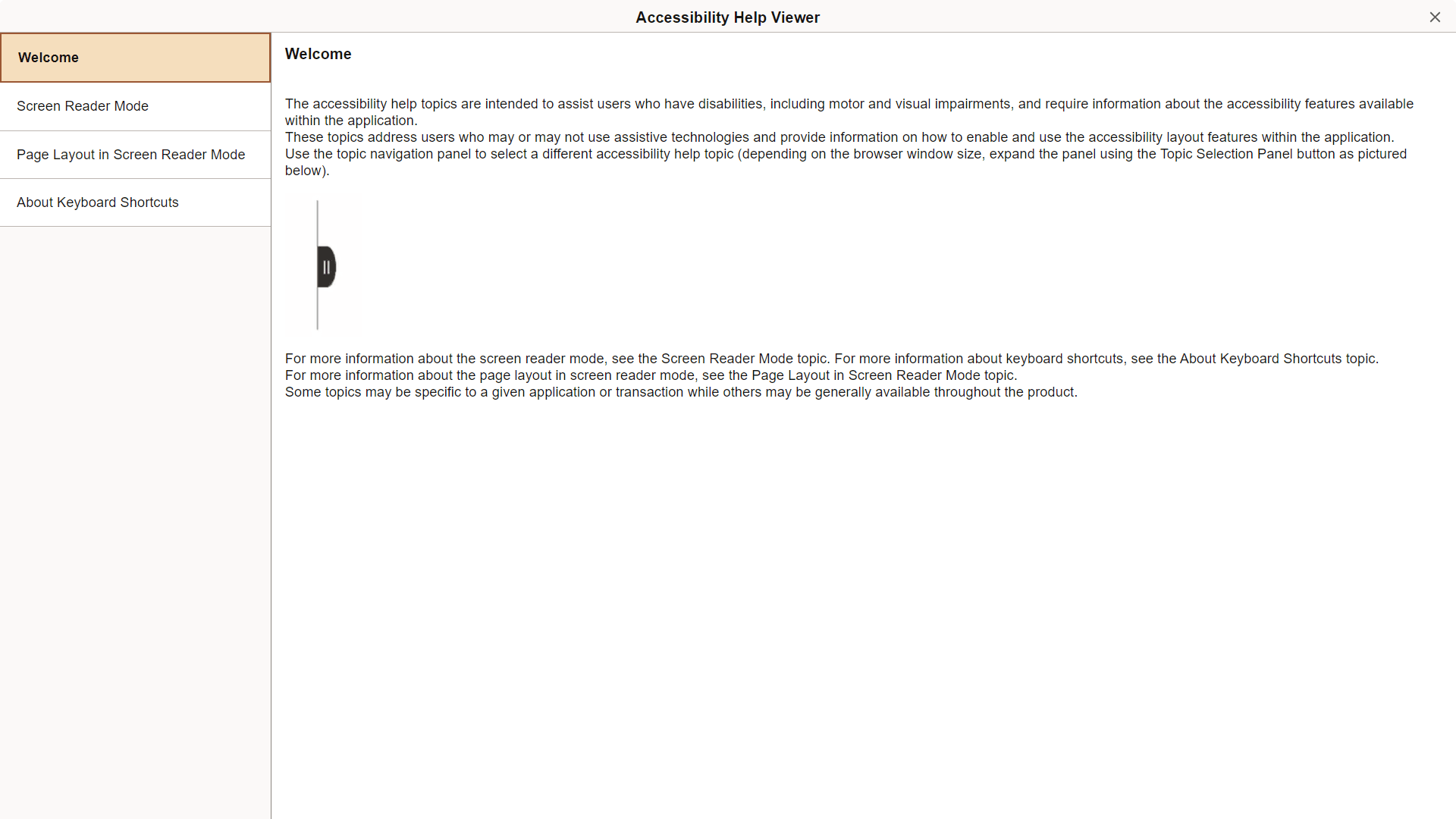 Accessibility Help Viewer page