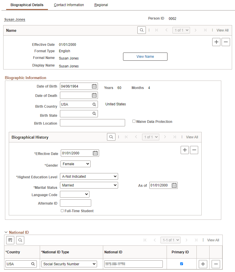 Example of a typical transaction page