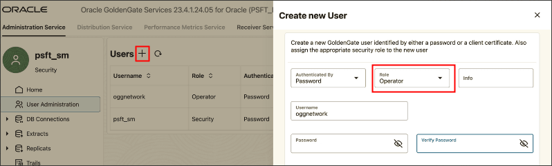 Oracle GoldenGate Service Manager - Create new User
