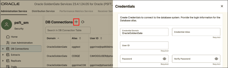Oracle GoldenGate Service Manager - Credentials