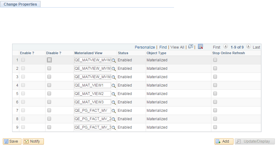 Change Properties page for Oracle platform
