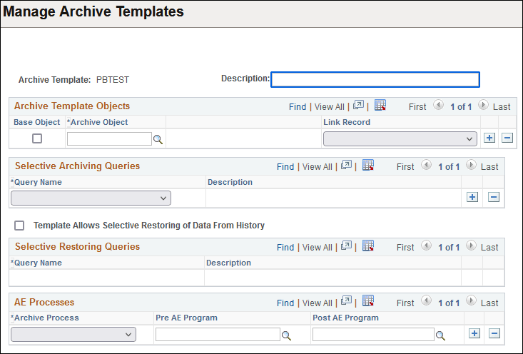 Manage Archive Templates page