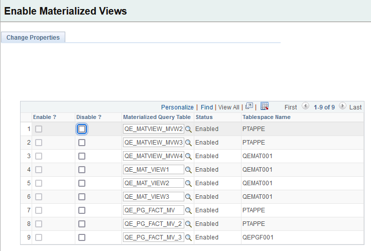 Change Properties page for materialized views in Db2 z/OS