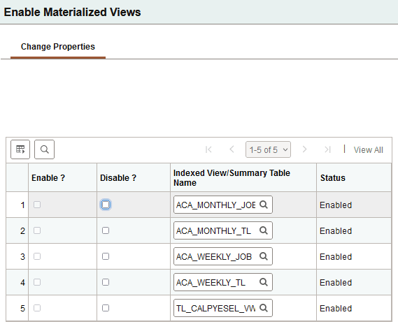Change Properties page for materialized views in Microsoft SQL Server database