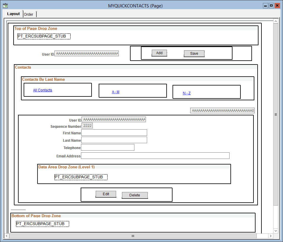 MYQUICKCONTACTS with related content drop zones