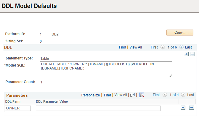 DDL Model Defaults page