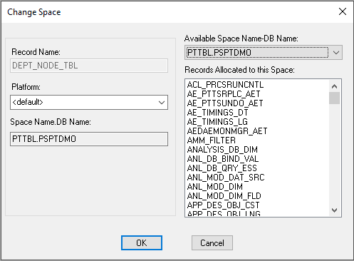 Change Space dialog box