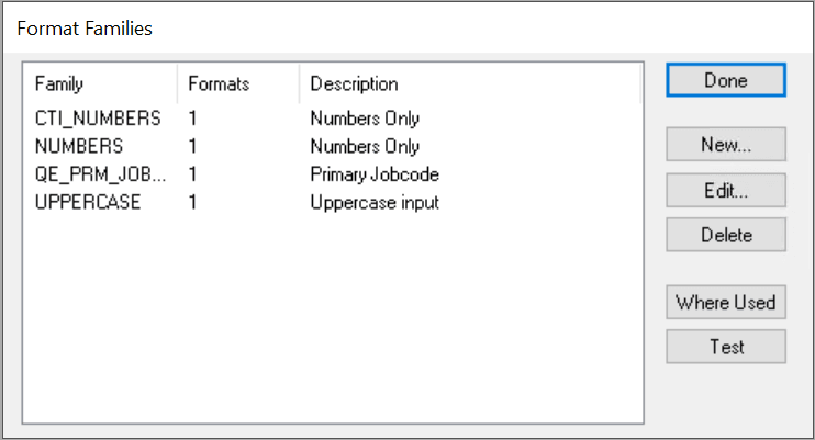 Format Families dialog box