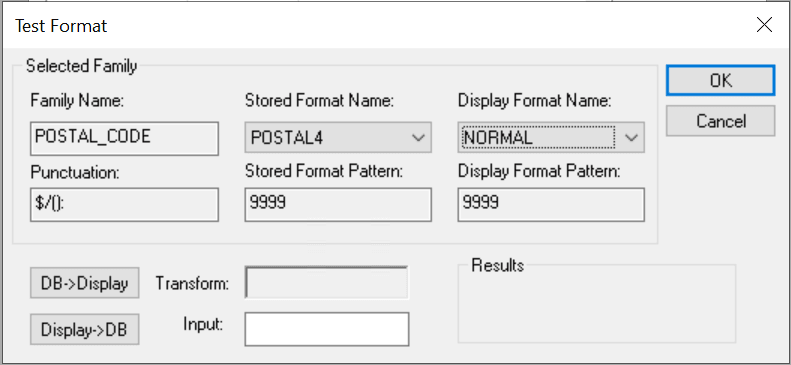 Test Format dialog box
