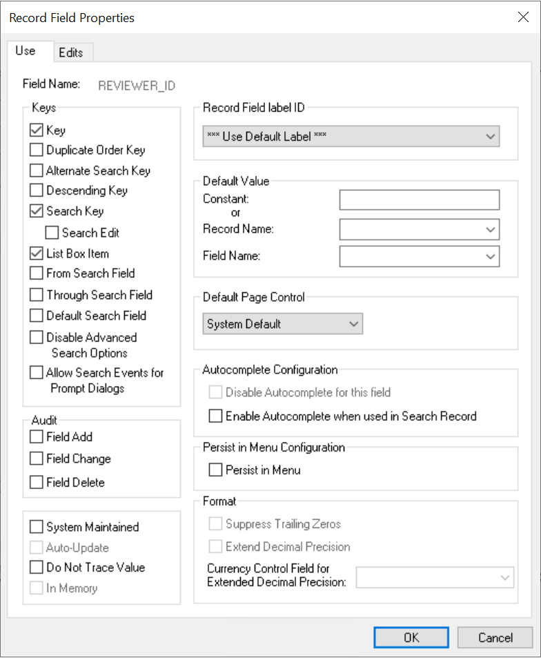 Record Field Properties dialog box