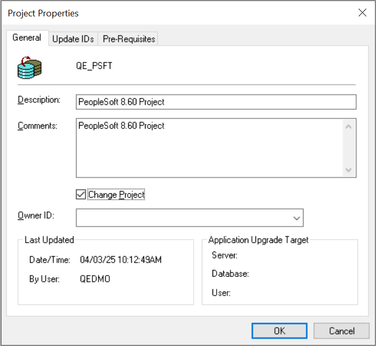 Project Properties dialog box