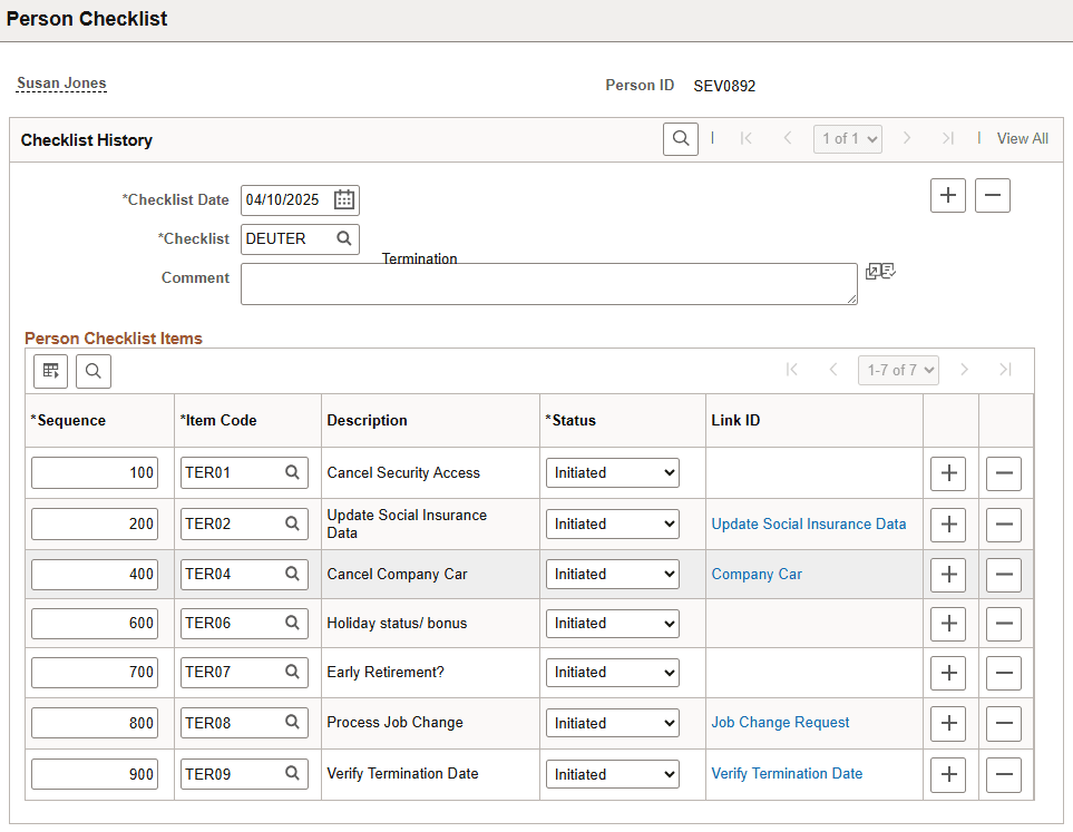 Example of Person Checklist page with a grid of occurs count 7 nested in a scroll area of occurs count 1