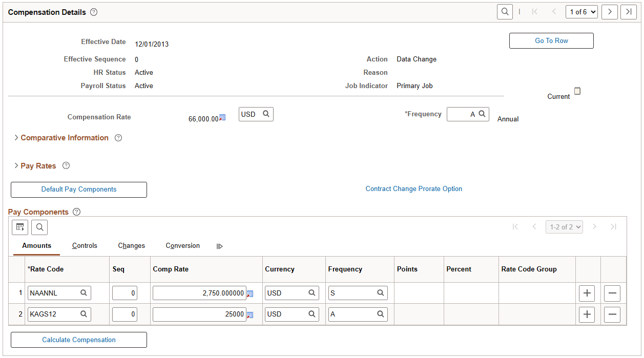 Example of Compensation page with nested grid in scroll area