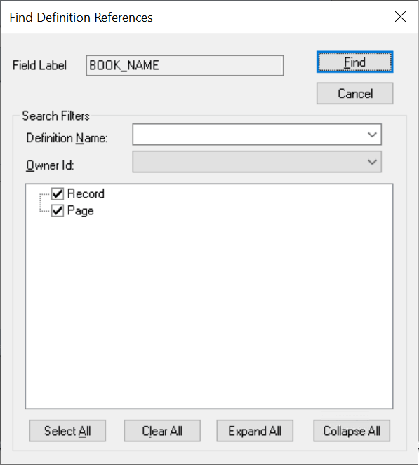 Find Definition References for Field Labels