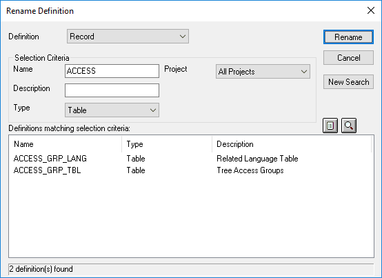 Rename Definition dialog box