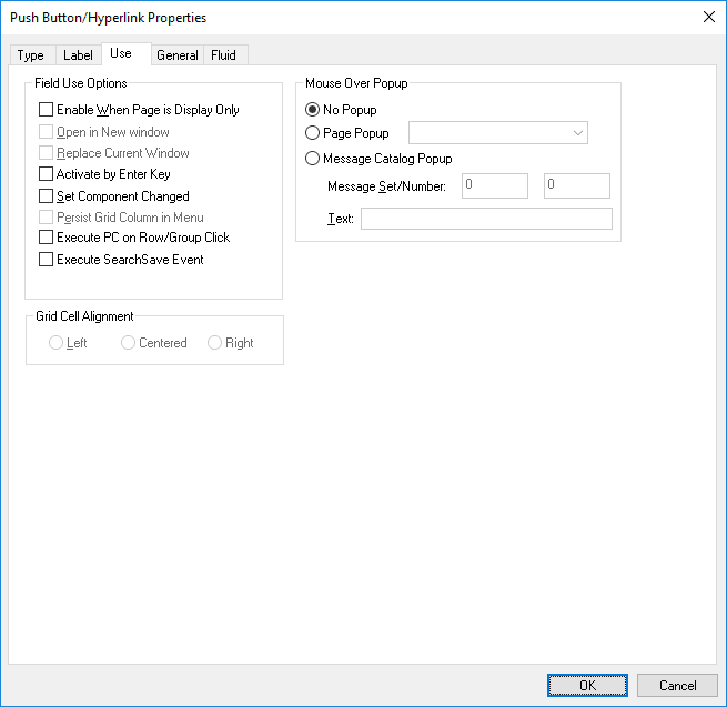 Push Button/Hyperlink Properties dialog box: Use tab