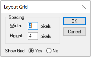 Example of Layout Grid dialog box with default values