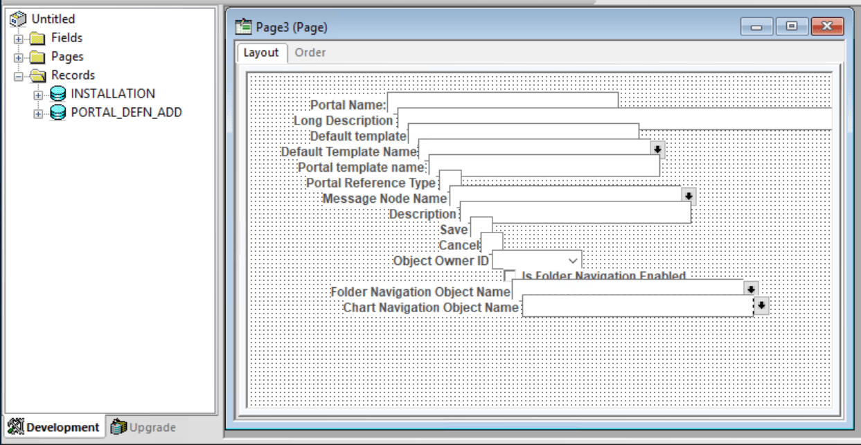 Dragging a record definition to a page