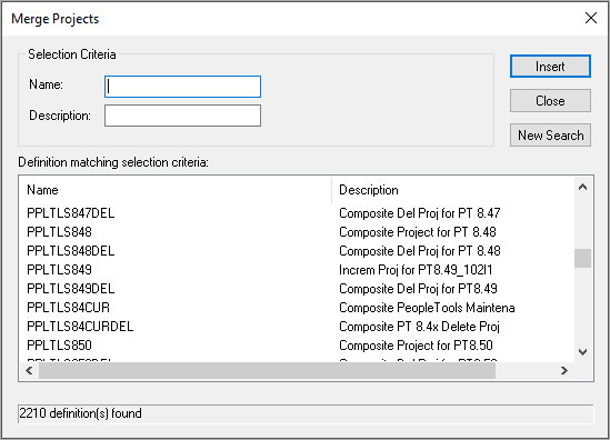 Merge Projects dialog box