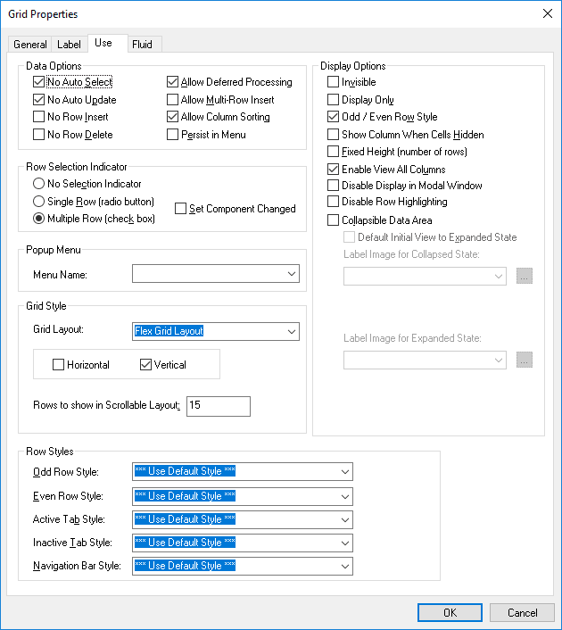 Grid Properties dialog box: Use tab