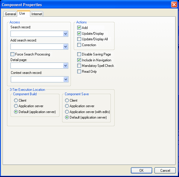Component Properties dialog box: Use tab