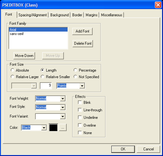 PSEDITBOX style class properties dialog box