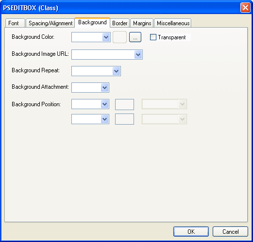 PSEDITBOX (Class) dialog box: Background tab